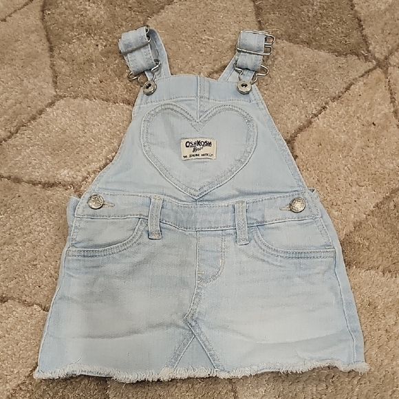 OshKosh B'gosh Blue Overalls Skirt with Adjustable Straps and Frayed Hem - Picture 1 of 2